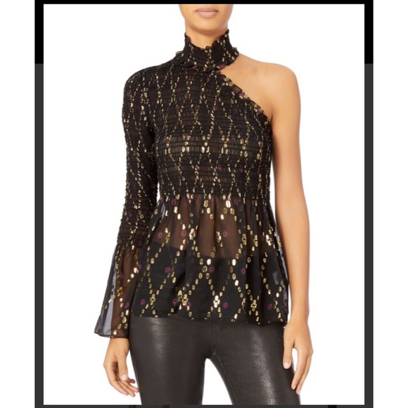 A.L.C. Tops - A.L.C. One shoulder one sleeve silk metallic gold thread mock neck top sz.0